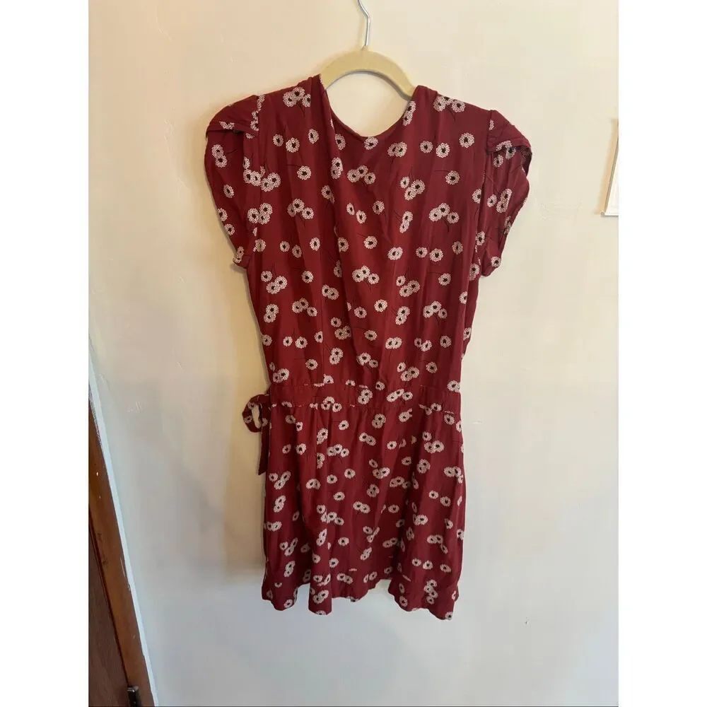 Loft Rust Red Floral Red Wrap Dress Skort Daisy Print Short Sleeve Romper Size 6